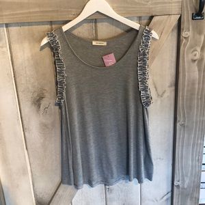 Heather Grey Tank with Blue ruffle detail